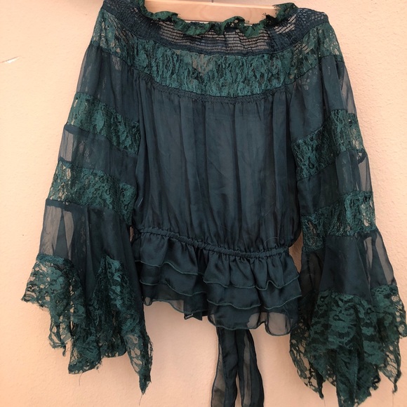 Never been worn lace & ruffle green Folwing shirt - Picture 6 of 6